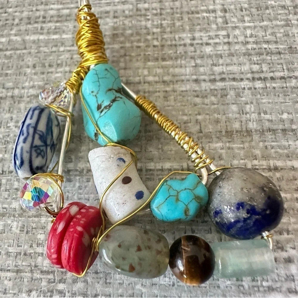 Collage Beaded Pendant Handcrafted Multicolor Wire-Wrapped OOAK 1600 Y